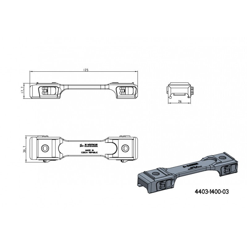 1" Montageringe für Zielfernrohre [25,4mm] | einteilige Picatinny-Schiene mit Hebeln 