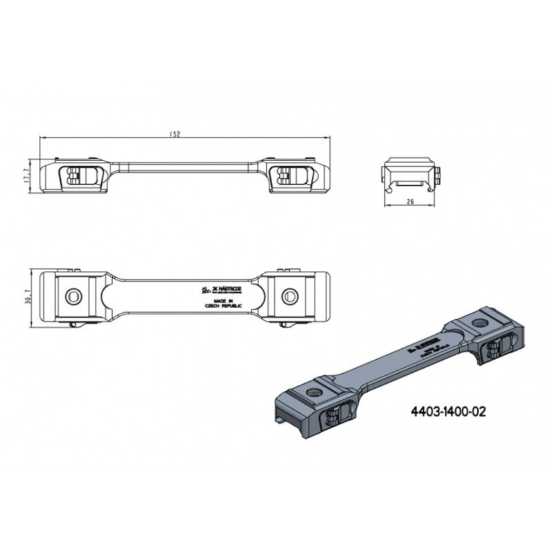 1" Montageringe für Zielfernrohre [25,4mm] | einteilige Picatinny-Basis mit QD-Hebeln 