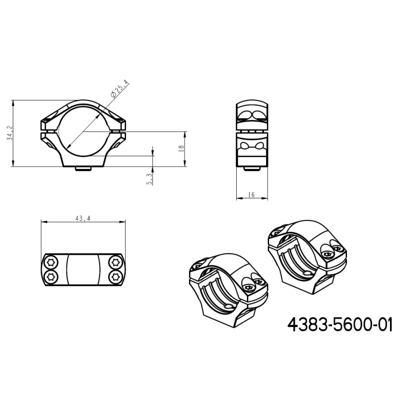 1" Montageringe für Zielfernrohre [25,4mm] | einteilige Picatinny-Basis mit QD-Hebeln 