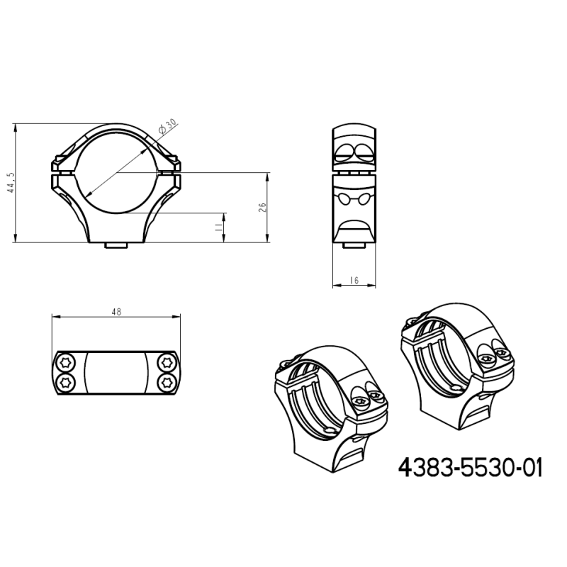 30mm Montageringe für Zielfernrohre | kurze Picatinny QD Ergo-Basis 