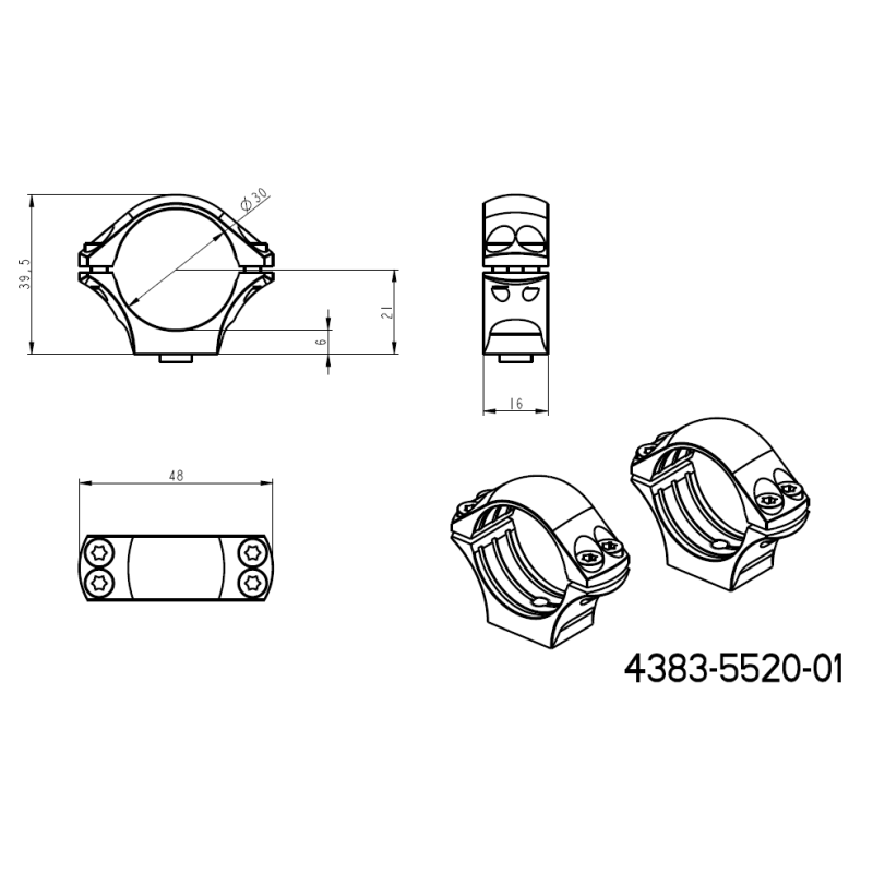 30mm Montageringe für Zielfernrohre | einteilige Picatinny-Basis mit Hebeln 