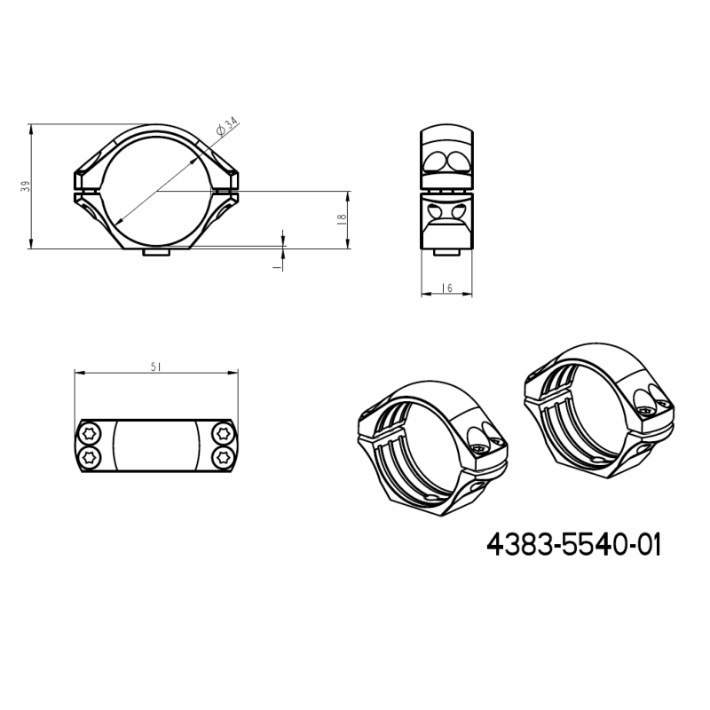 34mm Montageringe für Zielfernrohre | kurze Picatinny QD Ergo-Basis 