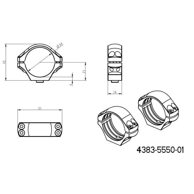 34mm Montageringe für Zielfernrohre | lange Picatinny QD-Basis 