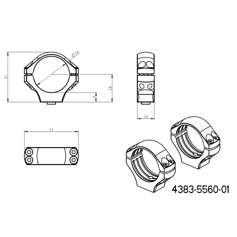 34mm anelli per ottiche | base monopezzo picatinny con leve QD 