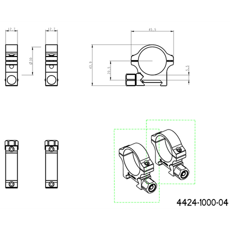 Base Picatinny 30mm anelli per ottiche | con dado a vite 