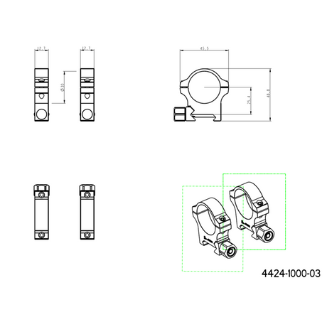 Base Picatinny 30mm anelli per ottiche | con dado a vite 